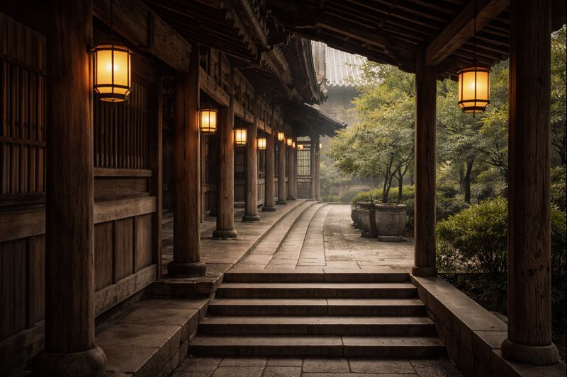 Minimalist corridor reflecting Asian spatial rhythm